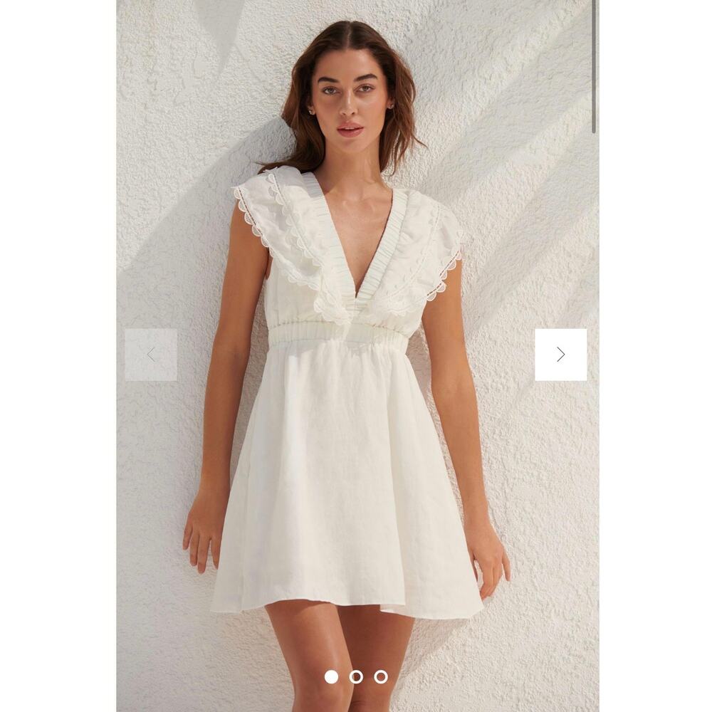 NWT Anthropologie We Are Sundays Aurora Linen Mini Dress White Ruffle Backless